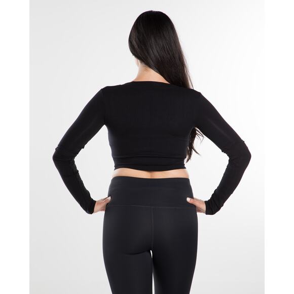 Black Deep Round Neck Athleisure Crop Top - Picture 6 of 6